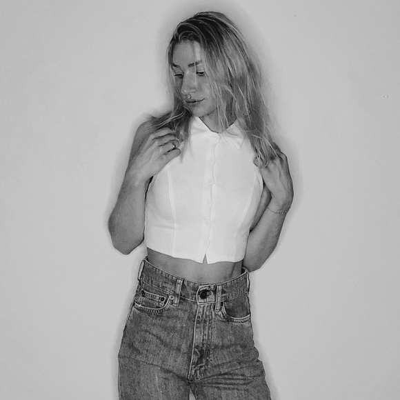 White Ribbed Racer Back Polo Top Size Small - Picture 6 of 9